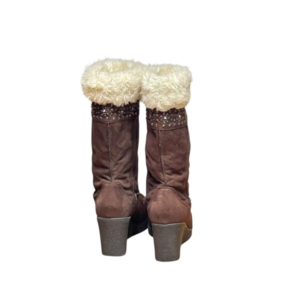 American Eagle Faux Suede Brown Wedge Boots With Faux Fur Lining Size 9 - Picture 9 of 15